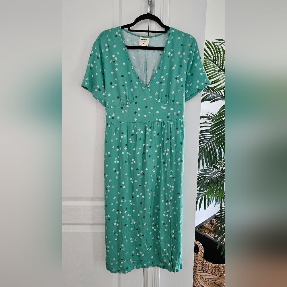 Rachel Teal Dress with White Floral Accents